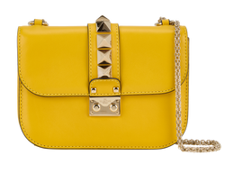 Small Glamrock Rockstud Flap, Leather, Yellow, MII, 3*